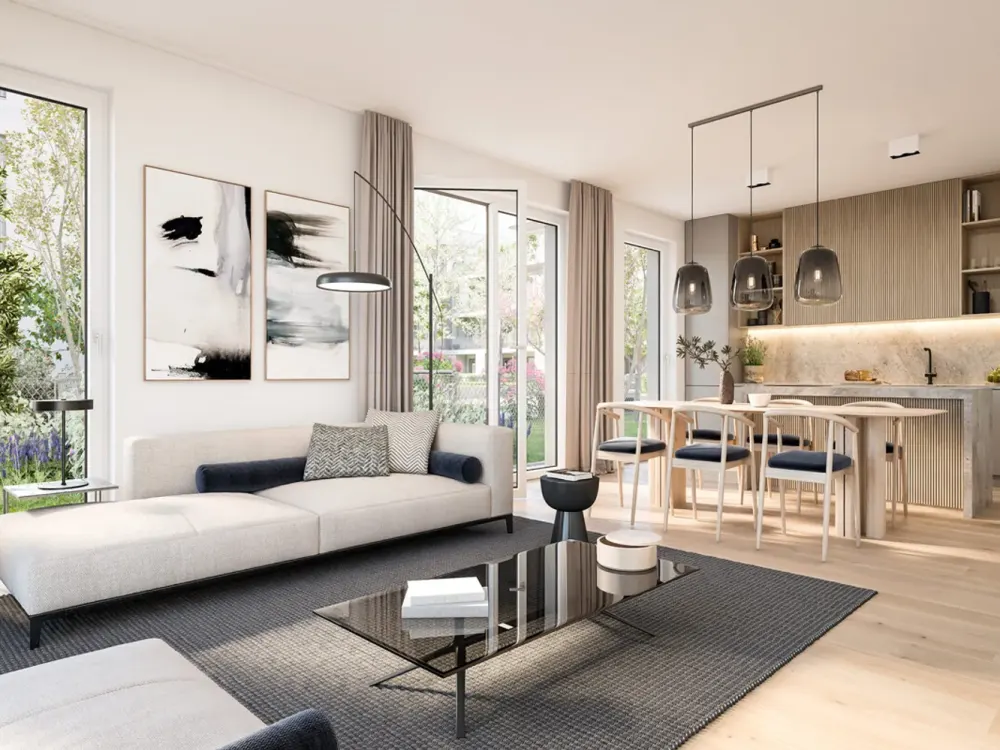 Moderne Neubauwohnung im EG mit Terrasse und weitläufigem Garten