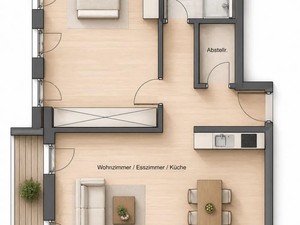 2-Zimmer-Erstbezug, 56 m² inkl Loggia, 3. Obergeschoss, Einbauküche
