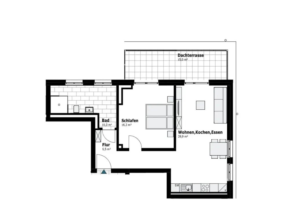 bezugsfertiger Neubau - 2-Zimmer-Staffelgeschoss mit Dachterrasse, offene Küche