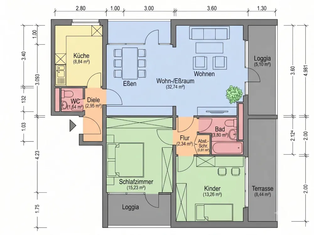 3-Zimmer-Wohnung mit Balkon & Loggia in Ratingen- West
