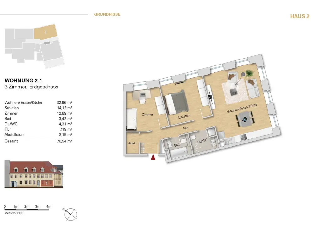***3 Zi.-Wohnung im EG, WE 2-1 mit 2 Bädern zu vermieten***