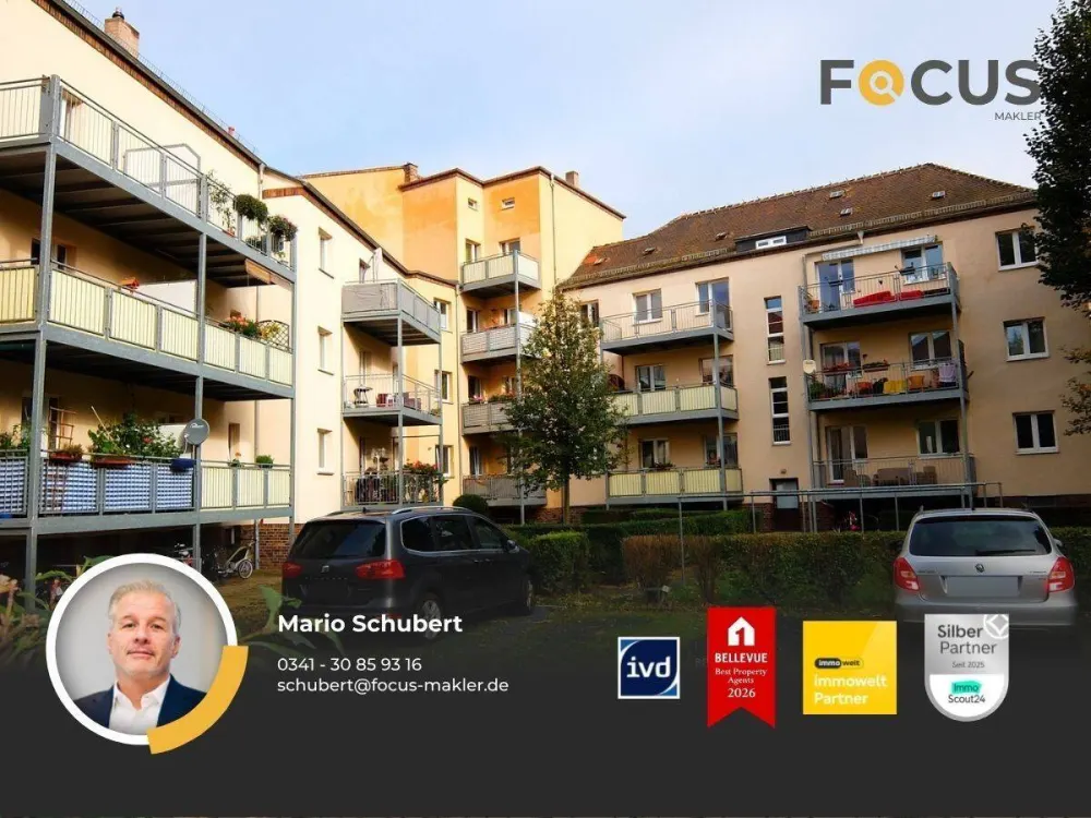 Wahren - Ansprechende Familienwohnung mit großem Balkon, Tageslichtbad und PKW-Stellplatzmöglichkeit