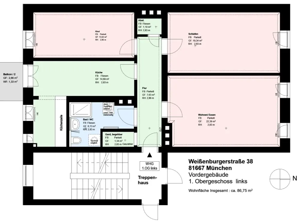 * Haidhausen * Komplettsanierung *3 Zimmer * Küche mit EBK * Duschbad * Balkon * Keller *Keller*