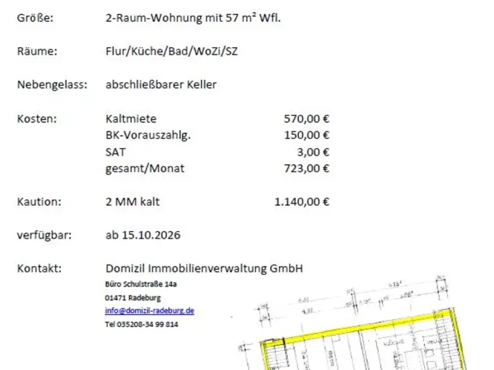 2-room apartment in Radeburg (57 m²)