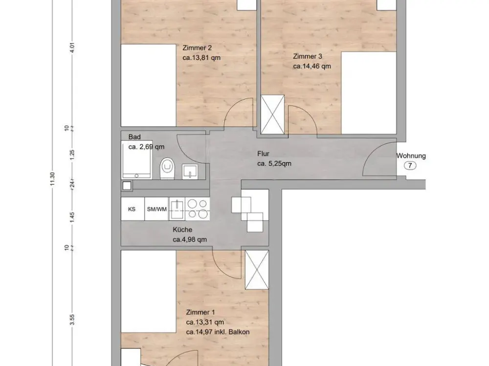 Möbliertes WG-Zimmer ab sofort verfügbar / Stadelheimer Straße 23, München / WE7 / Zi.1