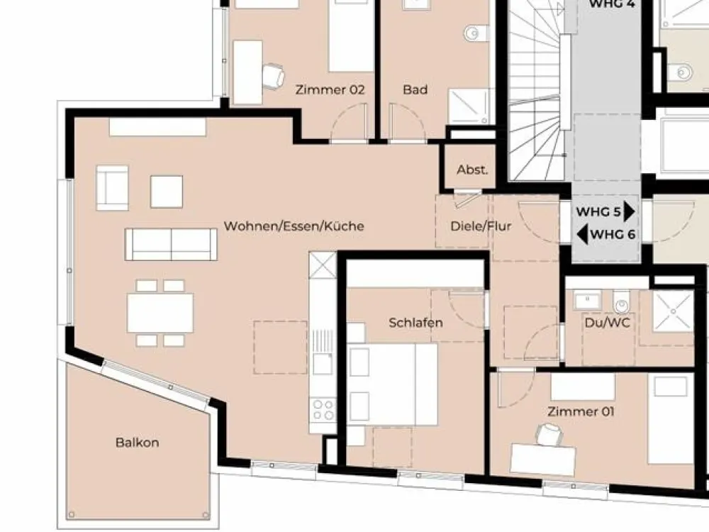 Lichtdurchflutete Neubauwohnung mit 4 Zimmern