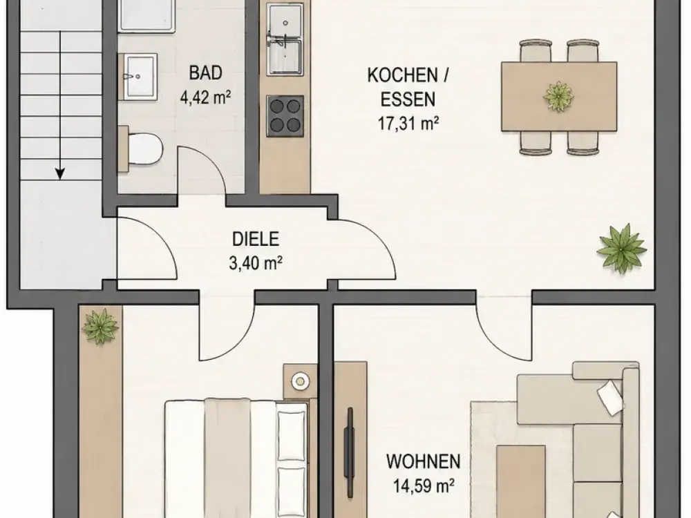 2-Room Ground Floor Apartment with Balcony