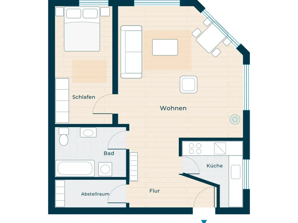 Ground Floor: Well-Maintained 2-Room Apartment Available Immediately