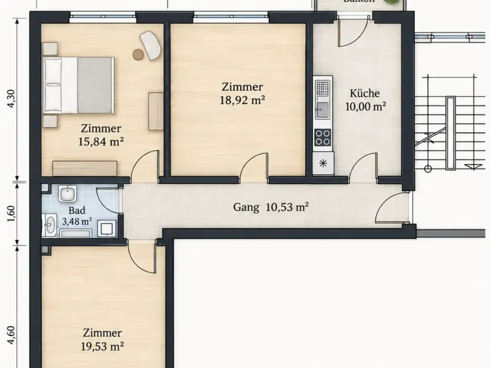 Helle 3-Zimmer-Wohnung mit Süd-Balkon und Blick ins Grüne, zentral in Stein