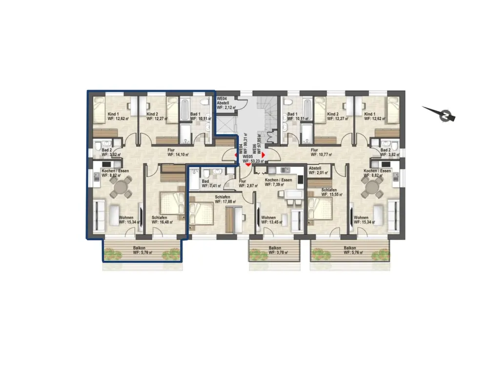 Modern First Occupancy with Balcony, Spacious 4-Room Apartment