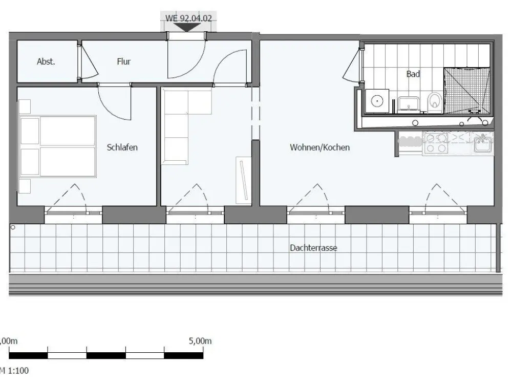 Neubau-Dachgeschoss mit Einbauküche und Terrasse