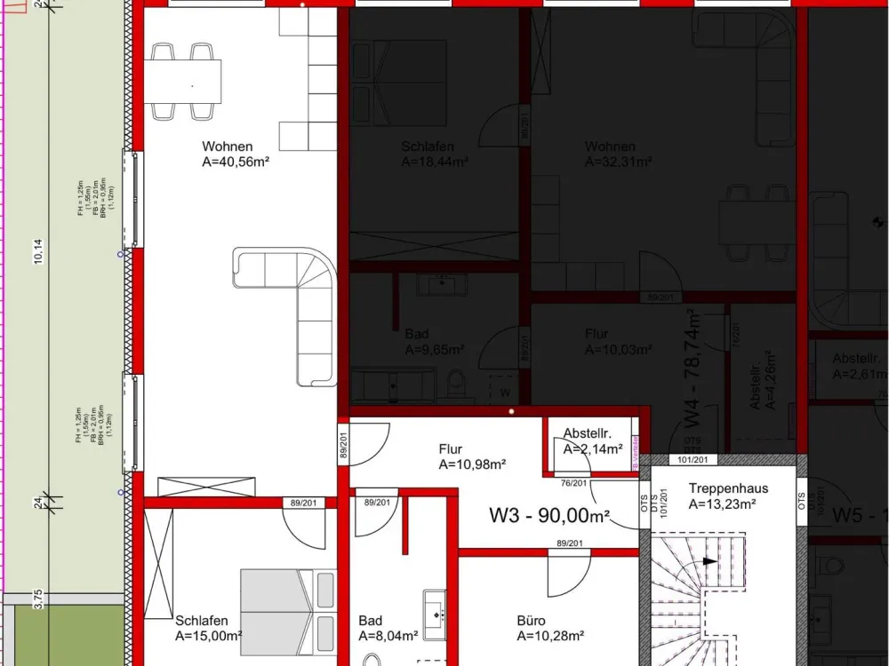 3- Zimmer 90m² Wohnung im Obergeschoss Neubau mit Balkon, W3