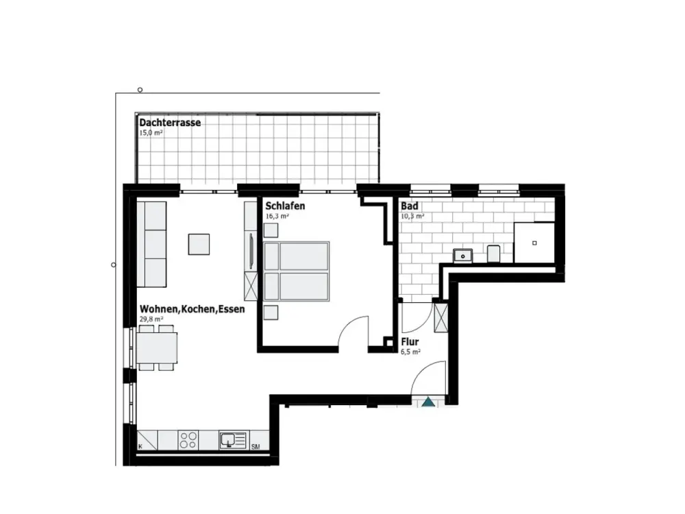 bezugsfertiger Neubau - 2-Zimmer-OG. Wohnung mit Dachterrasse