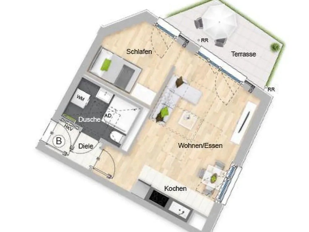 München Aubing (4 41) 2-Zimmer-Wohnung 46,11 m2 EG teilmöbliert mit Terrasse München West S-Bahn S4