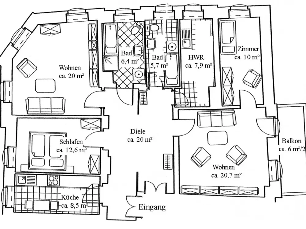 * großzügige 4-Raumwohnung mit Balkon in ruhiger Lage *