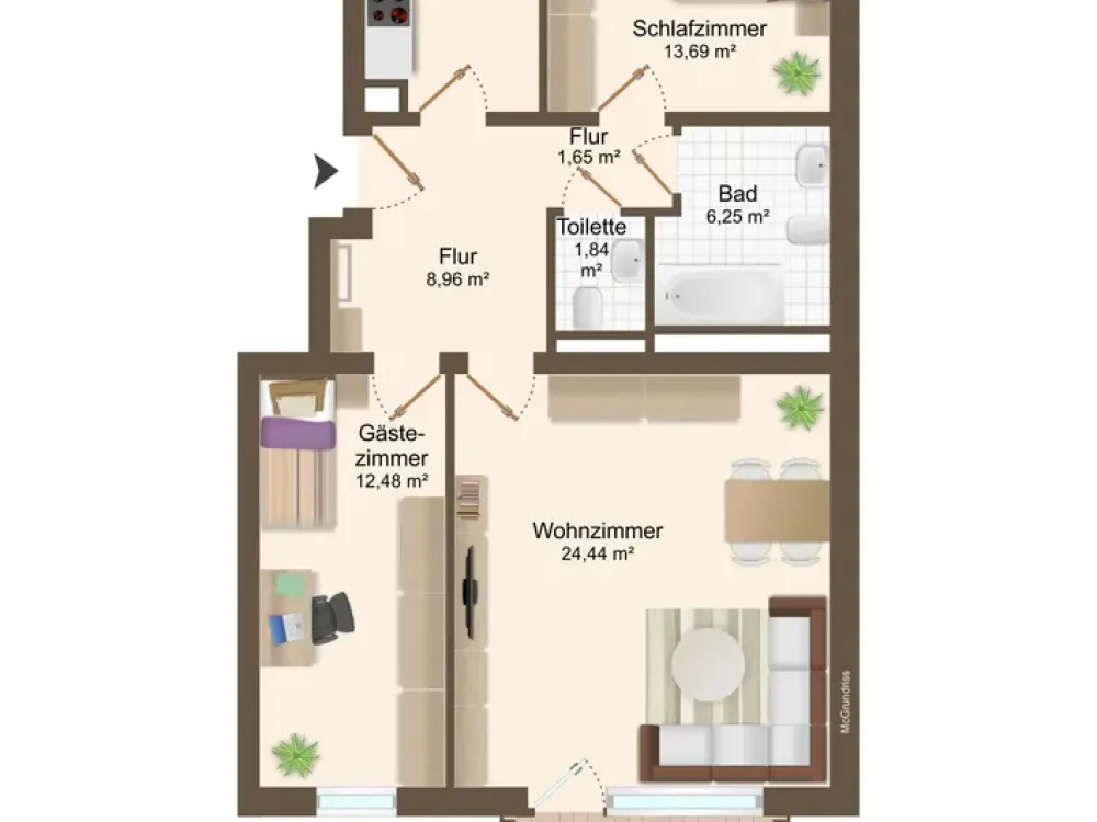 Sunny, partially furnished 3-room apartment with large SOUTH-FACING BALCONY in USH