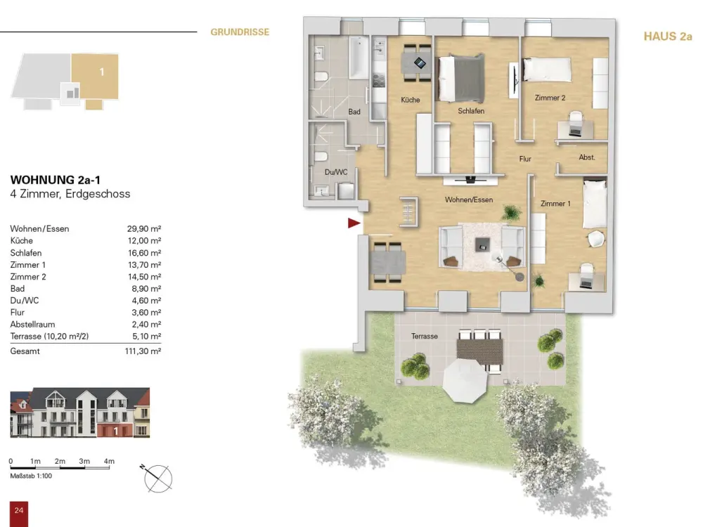 Very beautiful 4-room condominium on the ground floor, WE 2a-1 with garden share