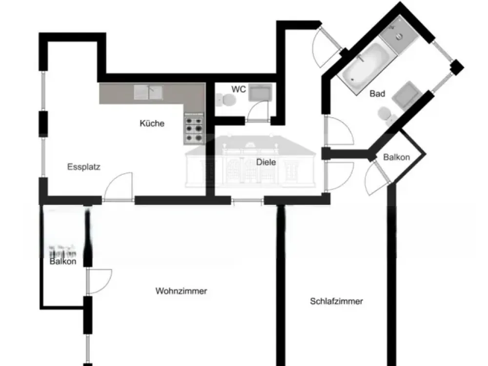 Modernisierte 2‑Zimmer‑Wohnung mit 2 Balkonen in Krefeld-Zentrum, neue Bäder, elektrische Heizungsv