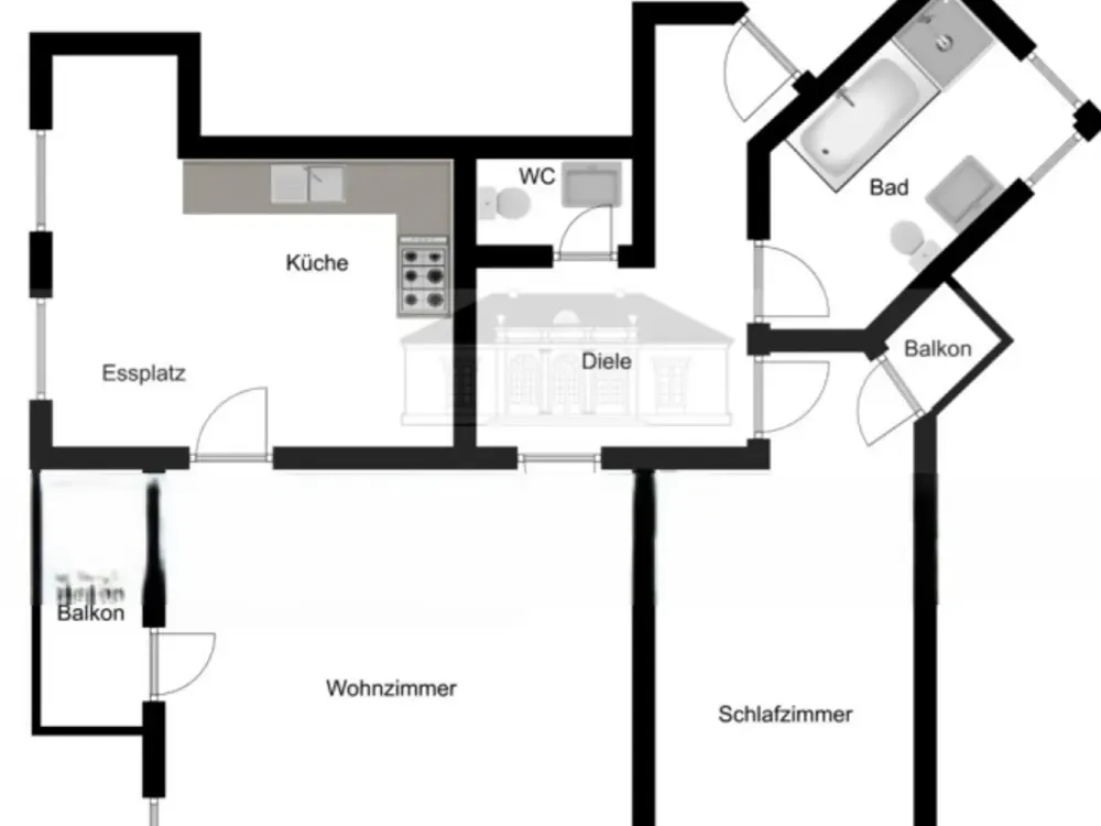 Modernisierte 2‑Zimmer‑Wohnung mit 2 Balkonen in Krefeld-Zentrum, neue Bäder, elektrische Heizungsv