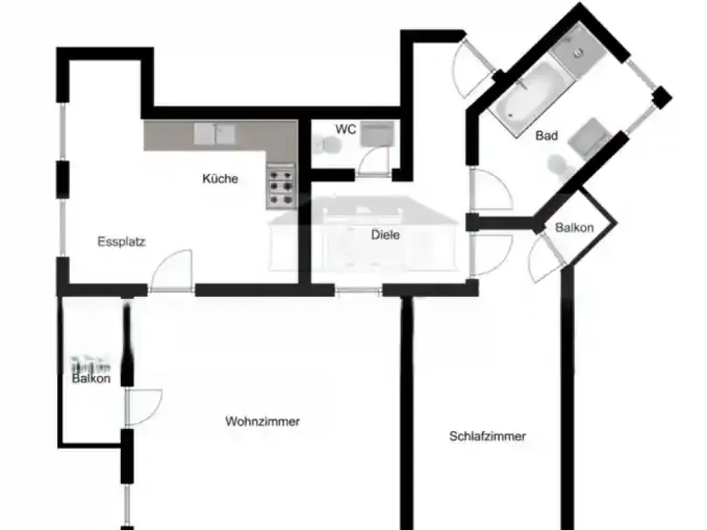 Modernisierte 2‑Zimmer‑Wohnung mit 2 Balkonen in Krefeld-Zentrum, neue Bäder, elektrische Heizungsv