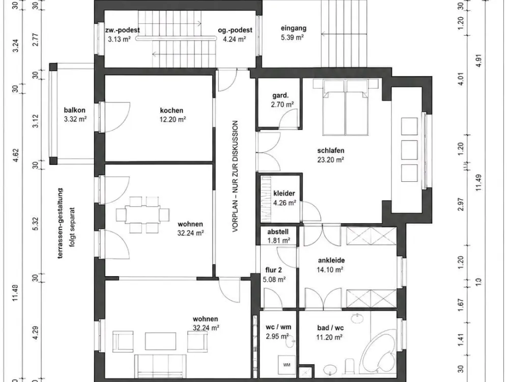 zu vermieten 4-Zimmer-Wohnung 125 qm mit Balkon und 130qm Garten