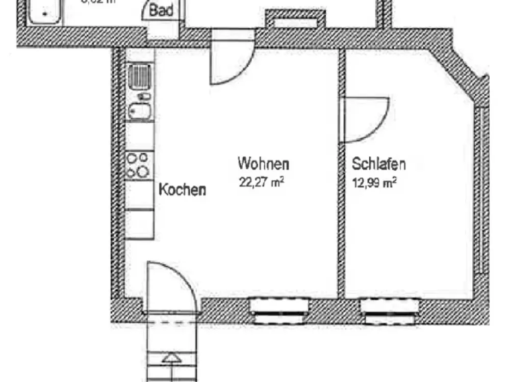 Helle Wohnung mit Gartenanteil, Parkettboden und offener Küche