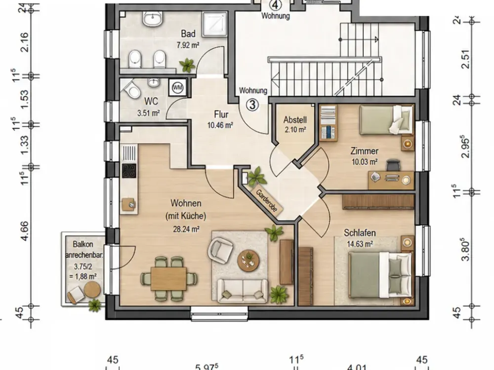 Barrierearme Wohnung mit Fahrstuhl und Balkon in Stadtnähe