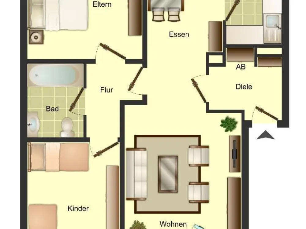 Familienwohnung mit Duschbad und neuem Laminat. Perfekt für Familien bis 4 Personen.