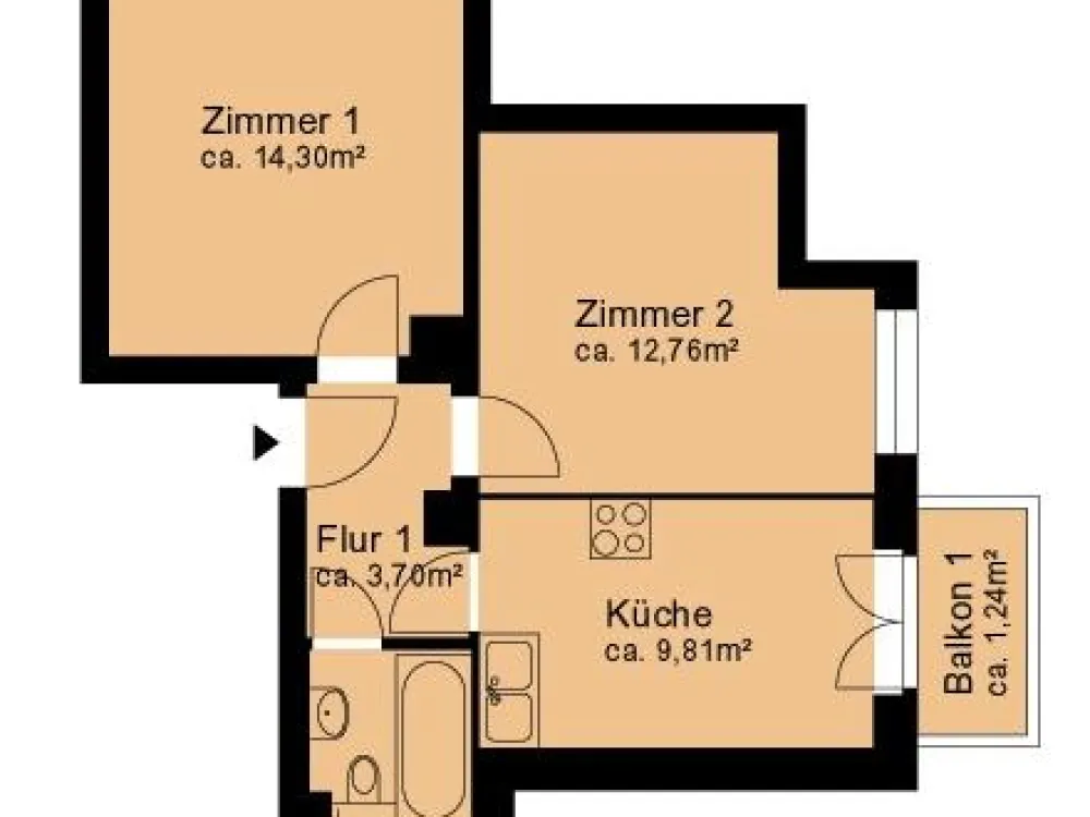 Schicke 2-Zimmer-Wohnung mit separater Küche und grünem Hinterhof