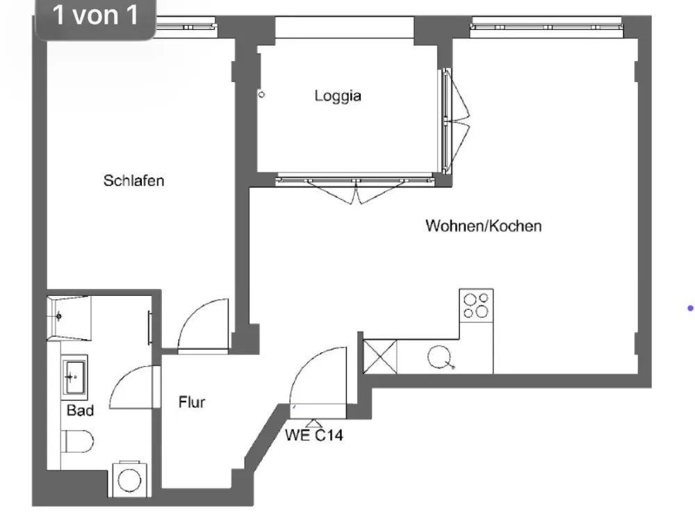 2-Zimmer-Wohnung in Leipzig-Gohlis | Südwest-Loggia | 6. OG | TG