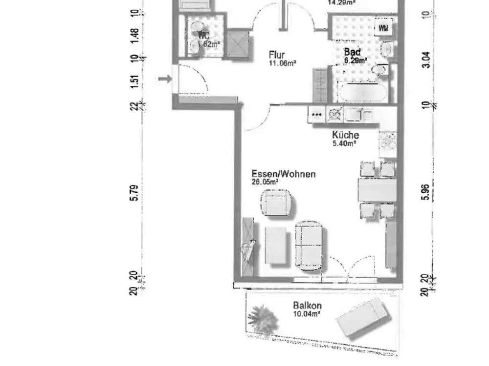 Schöne, ruhige, 3 Zimmer Wohnung mit Balkon