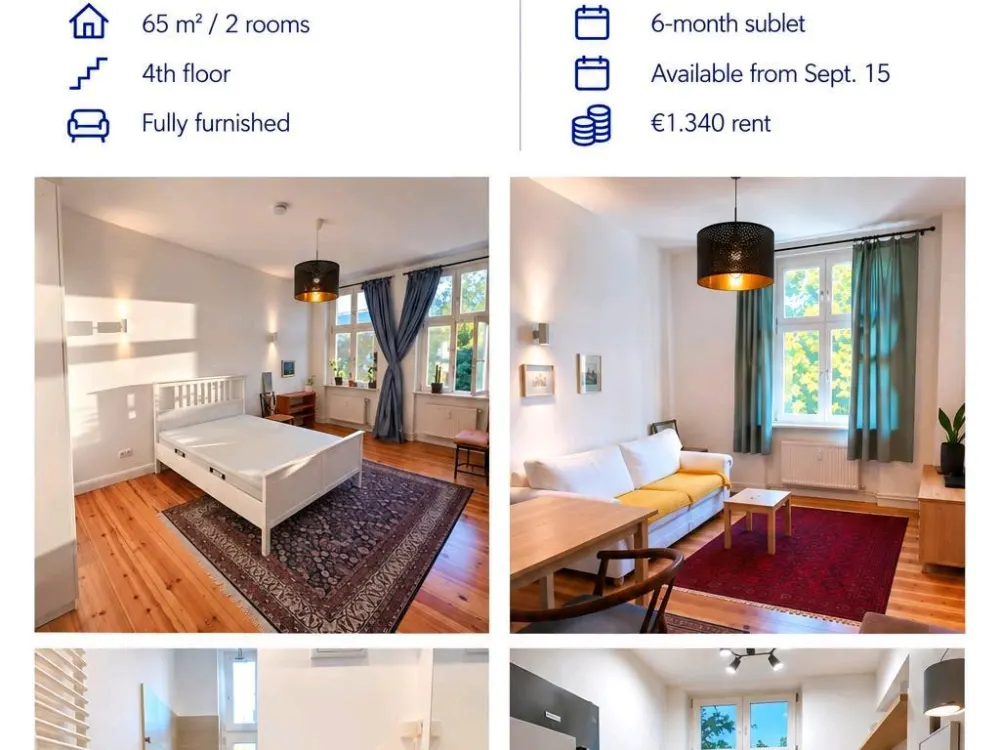 Möblierte 2-Zimmer-Wohnung, 6 Monate zur Untermiete