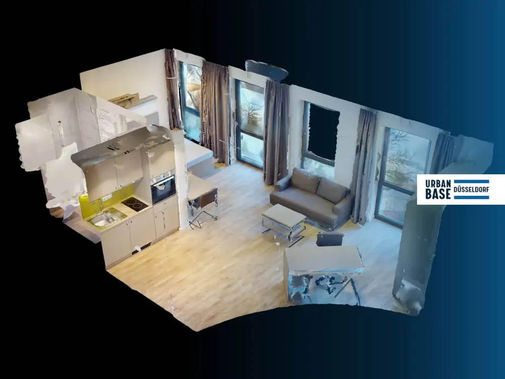 URBAN BASE: Vollmöbliertes 1-Zimmer-Large-Apartment mit EBK, BALKON, ALL-IN-MIETE, UVM. am Rheinufer