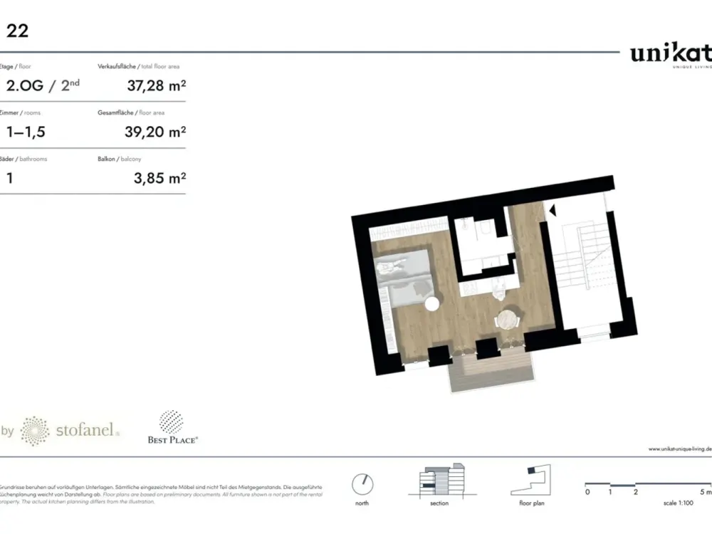 Idylle im Hofgarten: Studio-Apartment mit Design-Kubus und Balkon