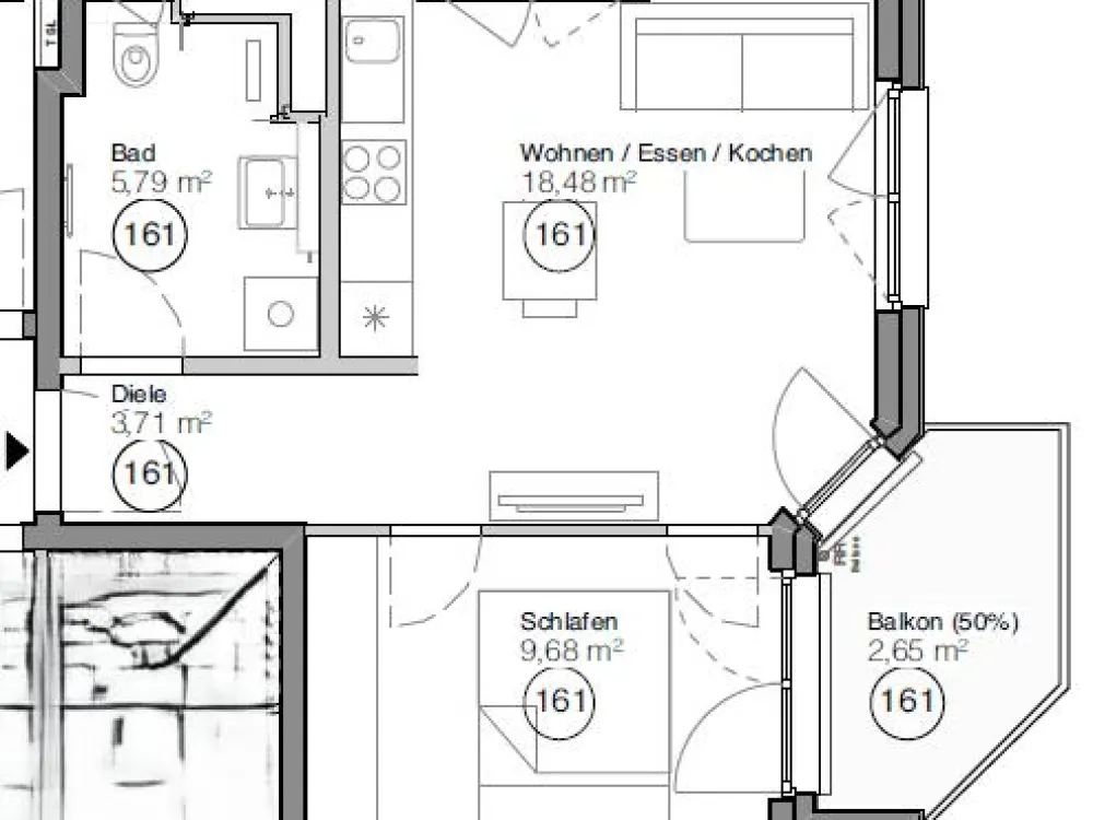 moderne 1,5-Zimmer-Wohnung im Münchner Norden mit Balkon, Nähe Olympiapark (#100)