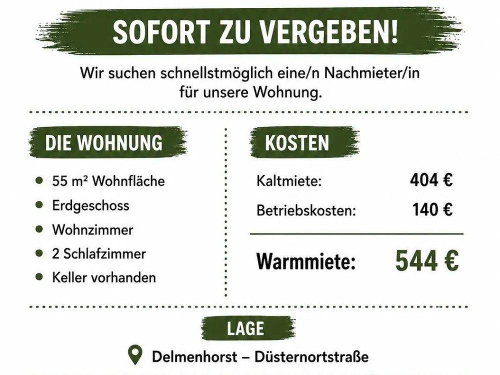 Looking for a new tenant, 2-room apartment in Delmenhorst