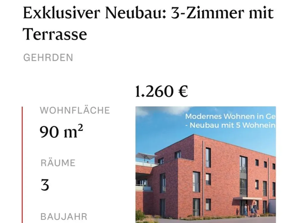 Exklusiver Neubau-Erstbezug, 3-Zimmer-Wohnung mit Terrasse in ruhiger Wohnlage