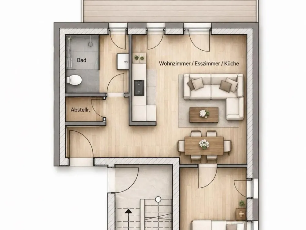 38 m² eigene Terrasse: 2-Zimmer-Erstbezug im Gutleutviertel, Einbauküche inklusive