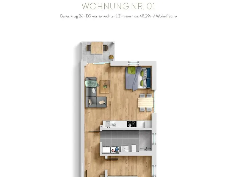 Erstbezug: stilvolle 1-Zimmer-Wohnung mit Terrasse, Hamburg Farmsen-Berne, Wentzel Dr.