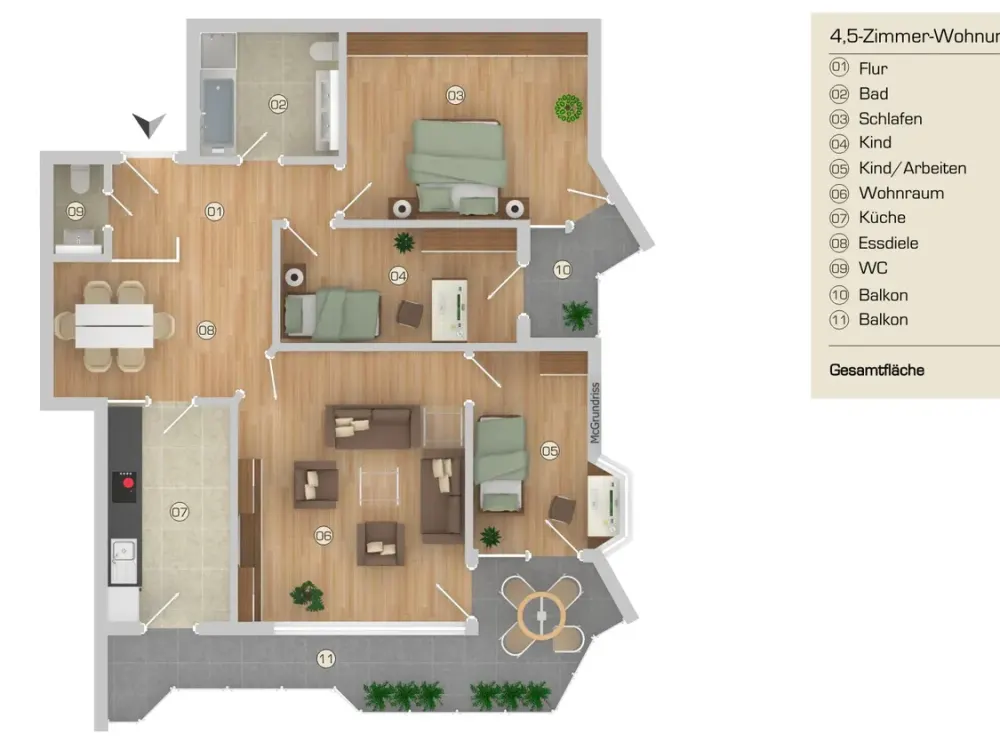 4,5-Zimmer-Wohnung mit großem Südbalkon FN-West