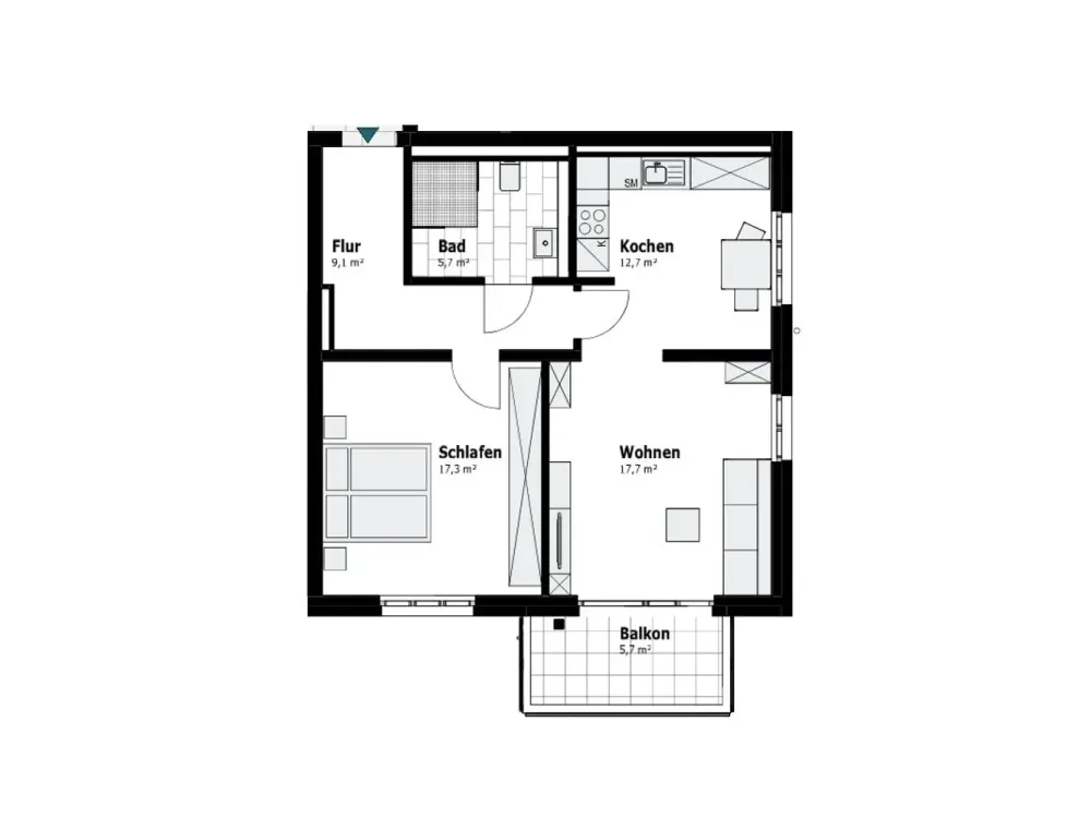 bezugsfertiger Neubau, 2-Zimmer-Whg. mit Balkon, separate Küche - barrierearm
