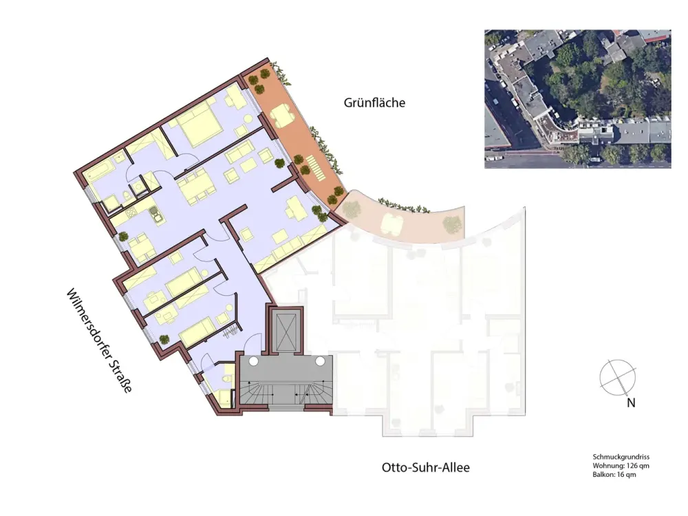 Helle 4,5 Zimmer in Charlottenburg, großer Westbalkon mit Blick ins Grüne