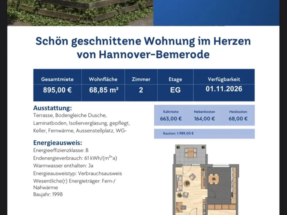Alltagstaugliche 2-Zimmer-Wohnung mit Balkon in Hannover-Bemerode