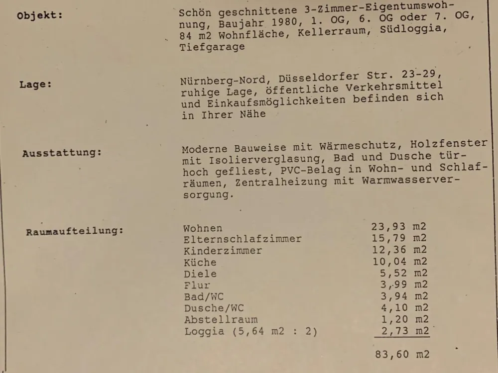 3 Zimmer Wohnung, Nürnberg Düsseldorfer Straße zu vermieten