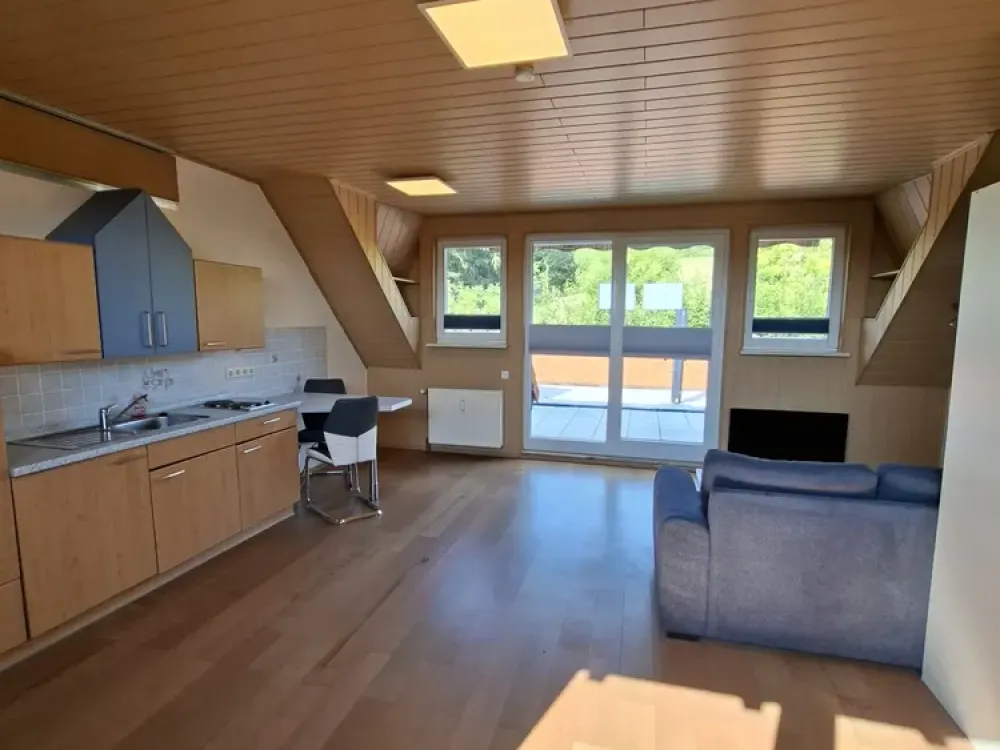 Quiet 1-Room Apartment with Large Balcony and Green View, Fitted Kitchen