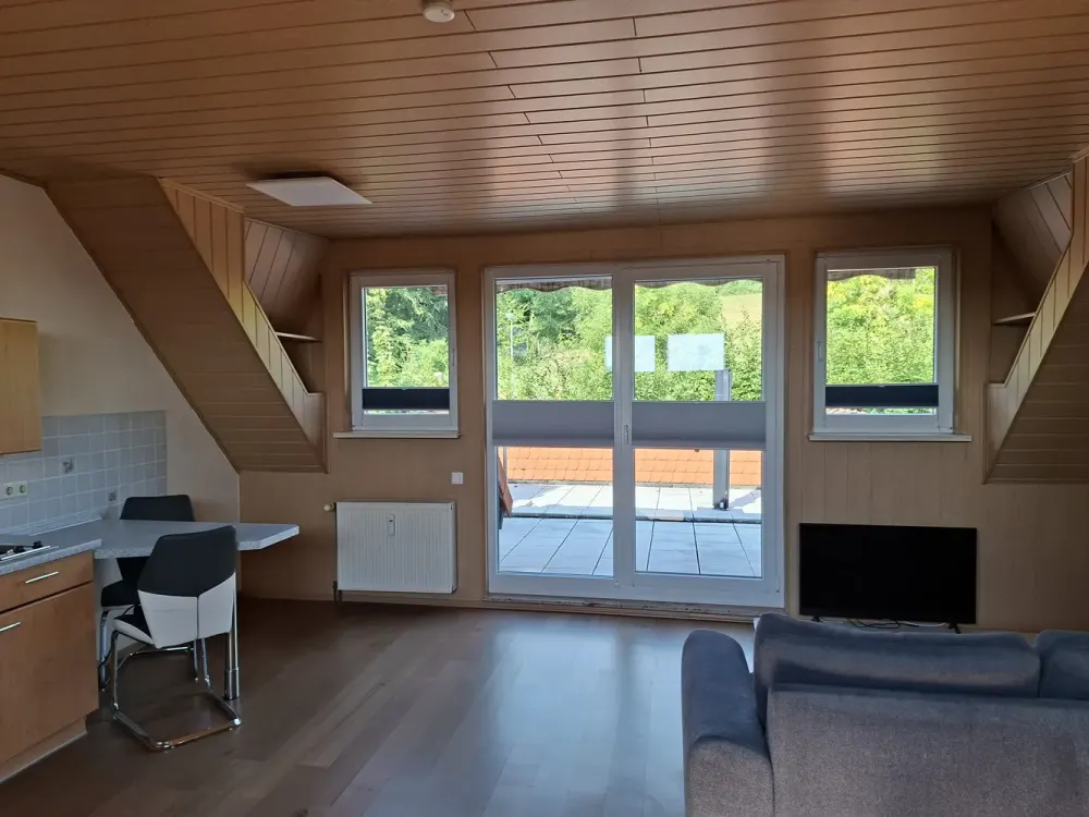 Quiet 1-Room Apartment with Large Balcony and Green View, Fitted Kitchen