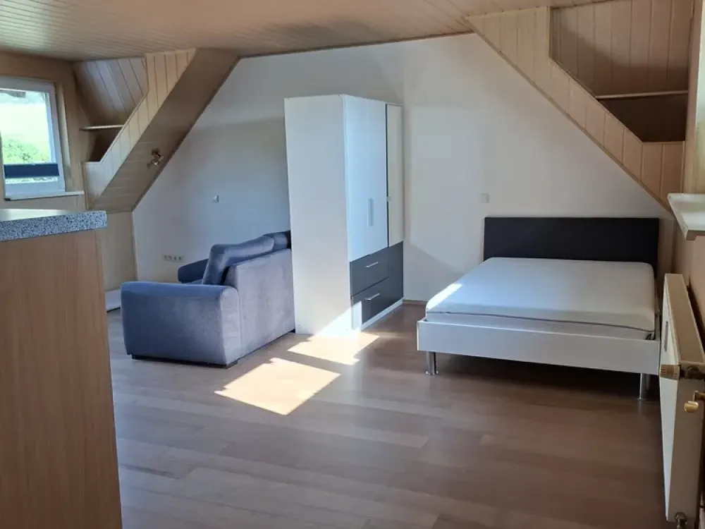 Quiet 1-Room Apartment with Large Balcony and Green View, Fitted Kitchen