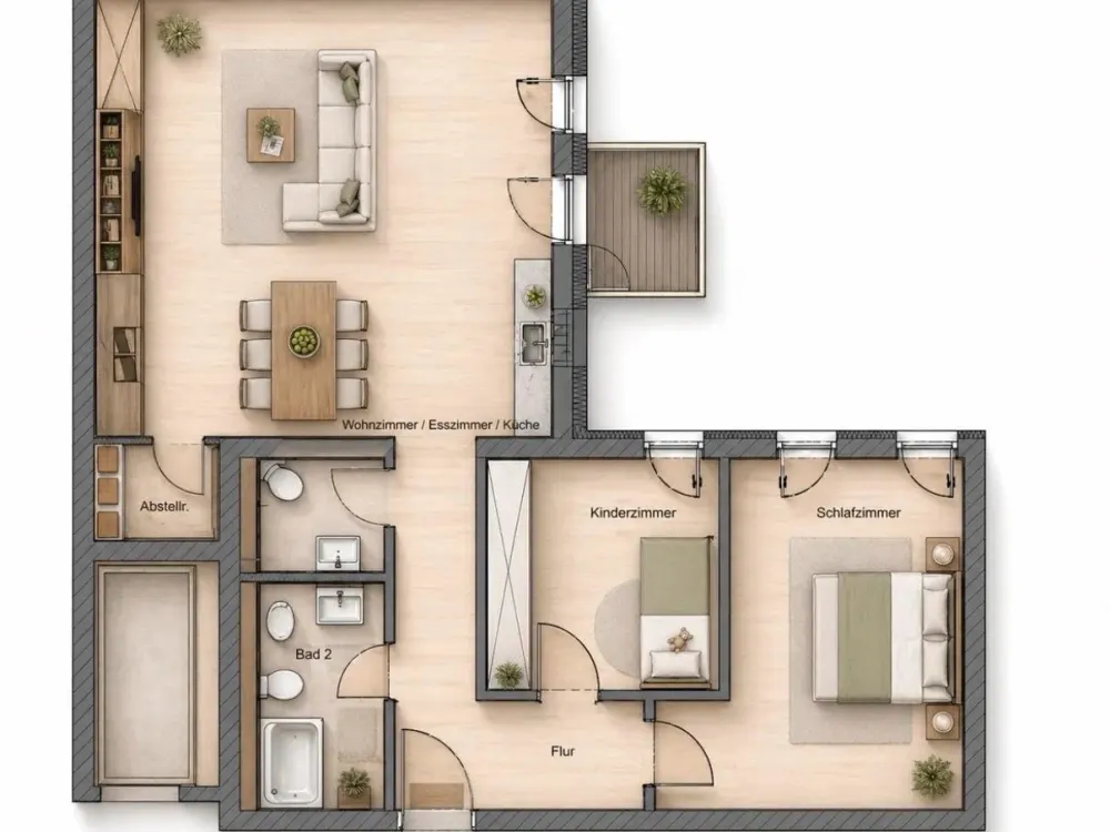 Drei Zimmern in zentralee lage von frankfurt mit balkon und kuche