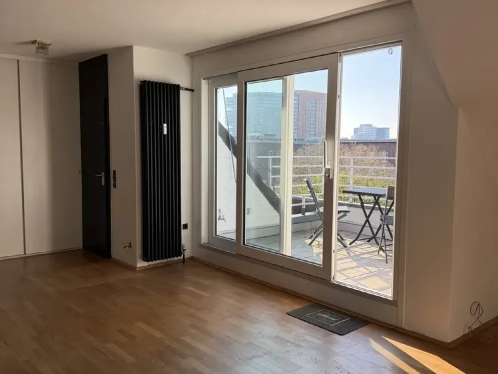 Architektenwohnung mit 2 Balkonen, Blick auf Rheinturm & Brücke