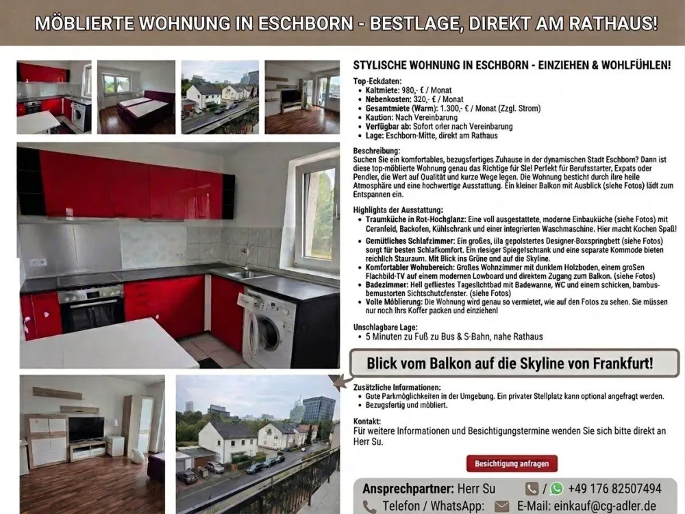 Zuhause mit 2 Zimmern und Balkon in Eschborn